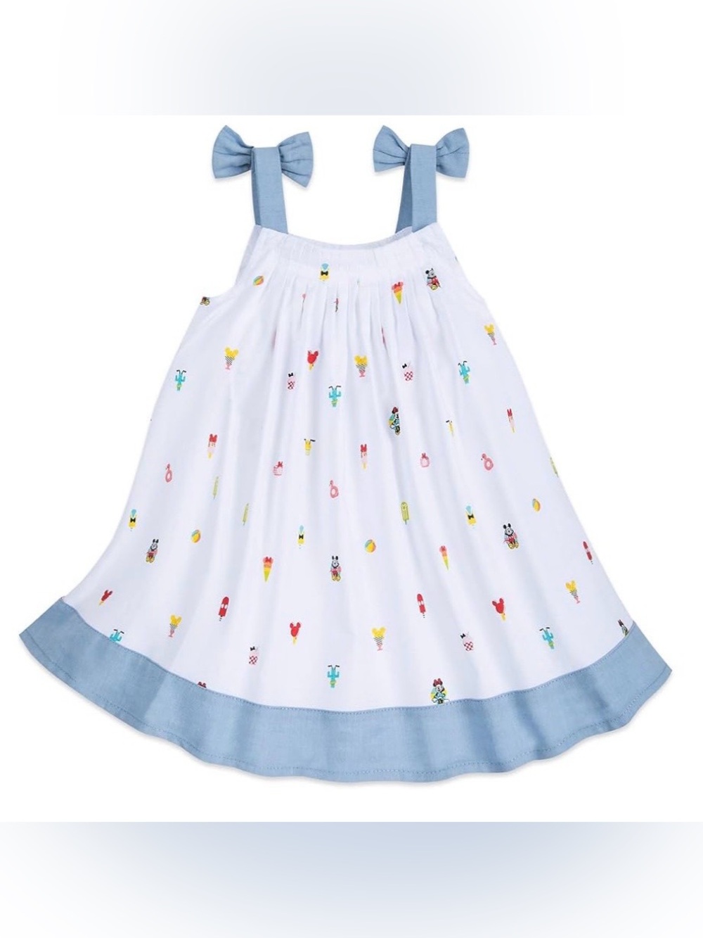 Disney White Dress with Light Blue Trim and Multicolor Prints
